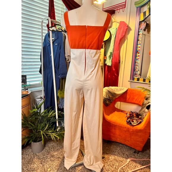 Retro 1970s Orange and Cream Jumpsuit - Picture 5 of 11